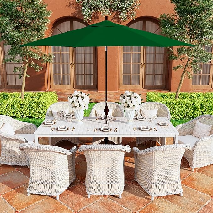 California Umbrella 11Ft Premium Sunbrella Patio Umbrella, Hand-Crank, Tilt-Collar, Bronze Frame, Forest Green Fabric