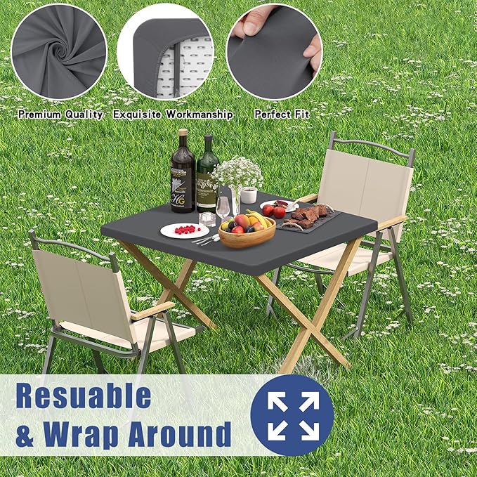 Moosfor Spandex Picnic Table Cloth 2 Pack, Elastic Fitted Tablecloths for Square Tables, Stretch Washable Patio Table Cover for Outdoor, Camping, Banquet and Parties (Dark Grey, 34"x34")