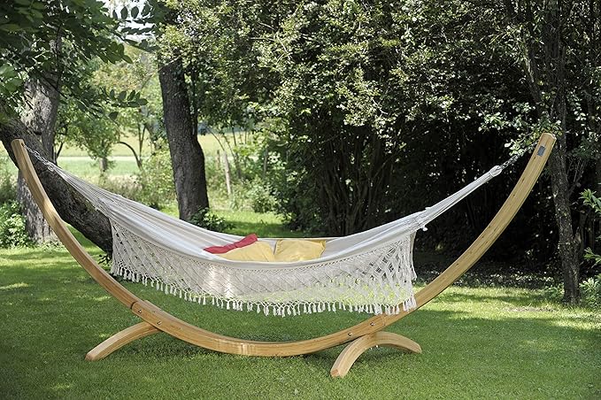 BYER OF MAINE Paradiso Hammock, Authentic Brazilian, Boho Style Natural, Recycled Cotton/Polyester Blend, Double, 142" L x 68" W, Holds up to 400lbs