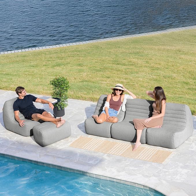 Big Joe Solvana Outdoor Sectional, 5 Piece Patio Furniture Set, Performance Linen Weather-Resistant Fabric Sofa, Port Gray