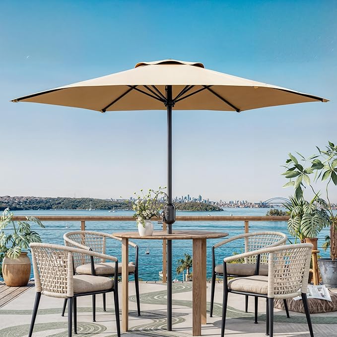 GarveeLife 7.5 ft Outdoor Patio Umbrella, Outdoor Table Umbrella, Market Umbrella, 6 Sturdy Ribs UV Protection Waterproof for Garden, Deck, Backyard, Pool (Tan)