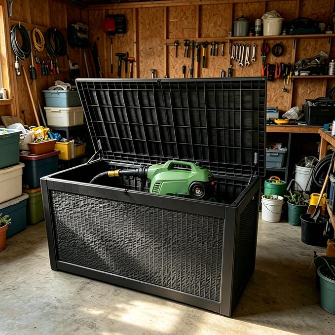 MAKINO 317 Gallon Large Resin Outdoor Storage Box, Waterproof Deck Box, Lockable Deck Container with Reinforced Support, Outdoor Chest for Patio Accessories, Outdoor Cushions, Garden Tools, Black