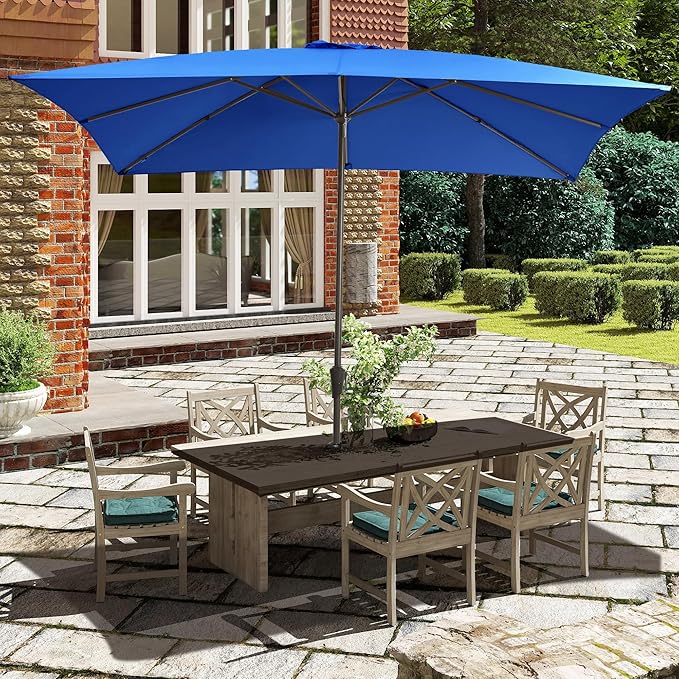 Ayge 8x10FT Large Rectangular Patio Umbrella Outdoor Table Umbrella w/Crank Rectangle Market Umbrella UV Protection for Garden, Deck,Lawn,Yard & Pool,blue