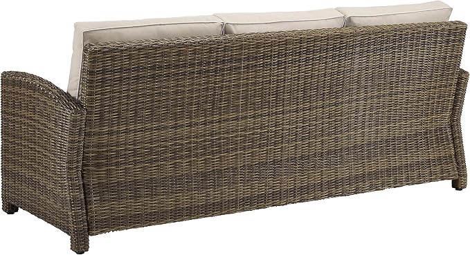 Crosley Furniture Bradenton 5-Piece Outdoor Sofa Patio Furniture Set, Wicker Conversation Sets for Porch, Brown with Sand Cushions