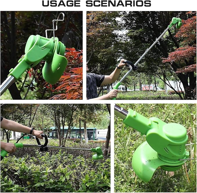 Electric Lawn Mower, 12V Rotary Electric Lawn Mower, Rechargeable Portable Telescopic Garden House Mowing Machine, Lightweight ding Pruning Tools, 2 Batteries