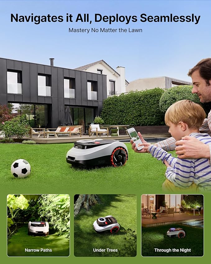 Segway Navimow i215 LiDAR Robot Lawn Mower Wire Free with Garage M, LiDAR & Vision Dual Fusion, Auto Mapping, Off-Road Wheels for 45% Slopes, Covers 0.37 Acre (Garage Shipped Separately)