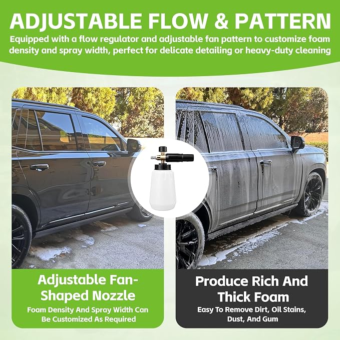 Foam Cannon for Greenworks Pressure Washer - 3700 PSI, 1L Large Bottle, 1/4" Quick Connect, Adjustable Snow Foam Lance for Car Detailing & Cleaning