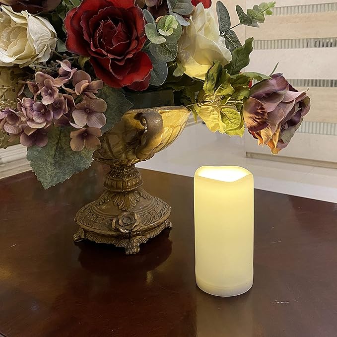 1 Pack Outdoor Flameless Pillar Candle with Remote and Timer Waterproof Battery Operated Electric LED Candle Set for Gift Home Décor Party Wedding Supplies Garden Christmas Decoration, 3” x 6”