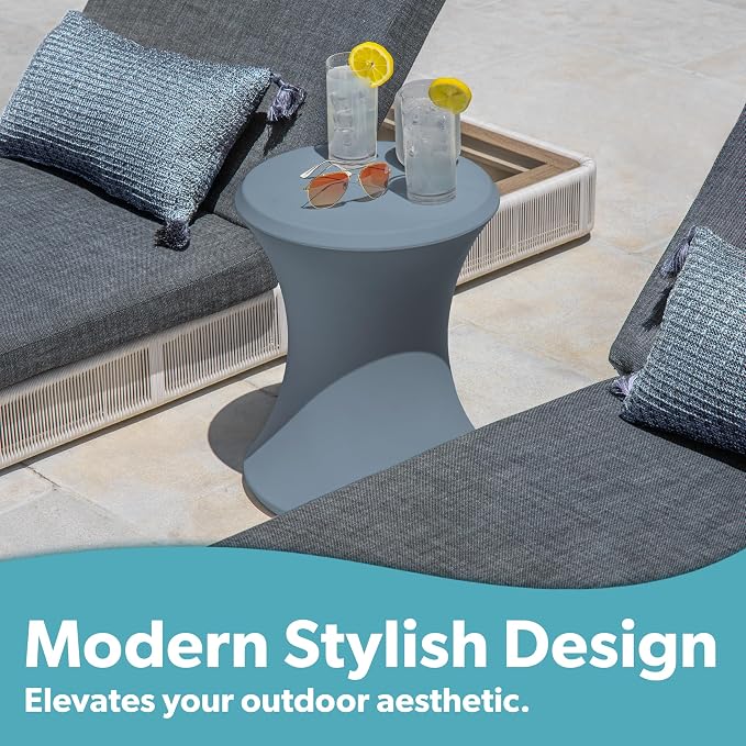 Coast Modern Outdoor Side Table - Lounger Table for Inside Pool or on Patio - All-Weather Furniture for Sun Shelf Up to 15" - Stone Blue