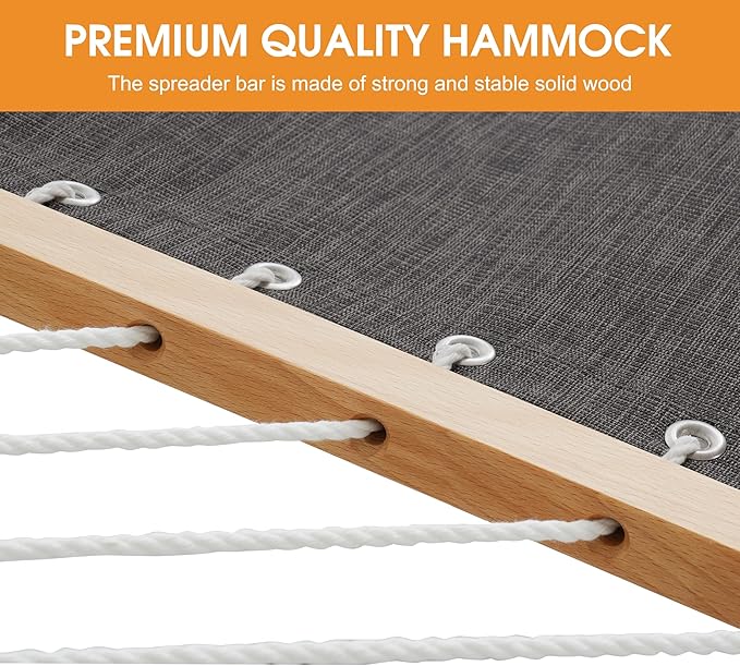 Lazy Daze Hammocks 11 FT Double Outside Hammock Quick Dry Olefin Fabric Hammock with Spreader Bar & Side Pocket for Outdoor Poolside Backyard 450 lbs Capacity, Black