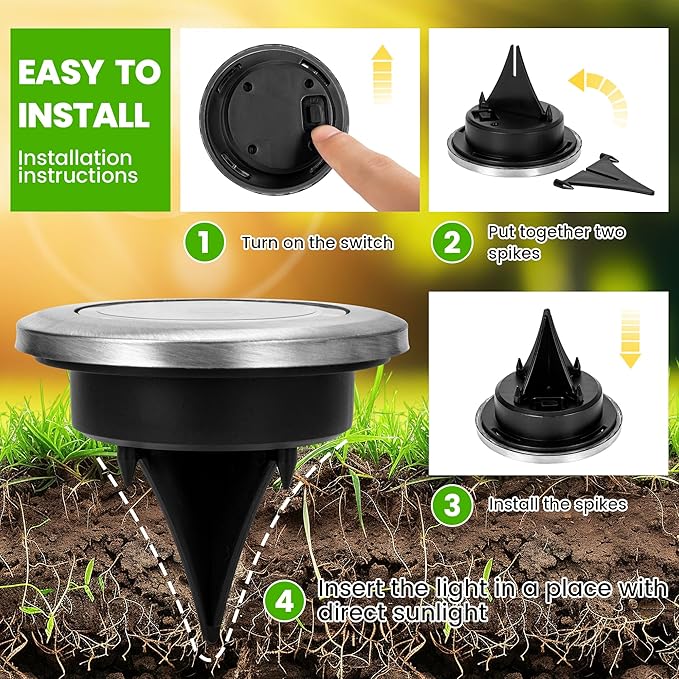 PATIOWIN Mini Solar Ground Lights, 16 Pack Solar Garden Lights, Solar Powered Pathway Lights Warterproof, Outdoor Lights for Driveway, Walkway, Backyard, Patio (Cool White)
