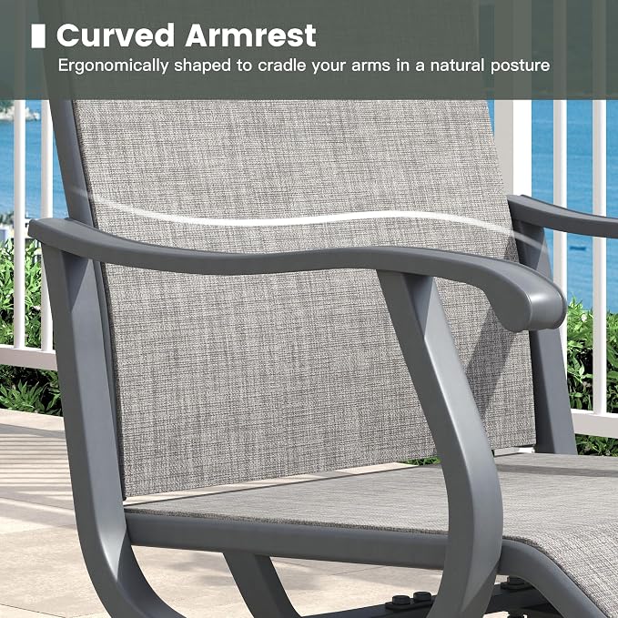 Outdoor Dining Set for 2, 18.1" Metal Square Patio Side Table and Sling Patio Swivel Chairs, 3 Pieces Patio Table and Chairs Set for Garden Backyard, Grey and Black