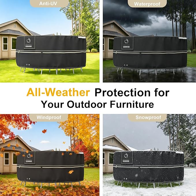 Heavy Duty Waterproof Outdoor Patio Furniture Covers - All Weather Protection for Sectional Sofa, Dining Table & Chair Set, Patio Furniture Protector Cover (All Black, Round-72"D x 28"H)