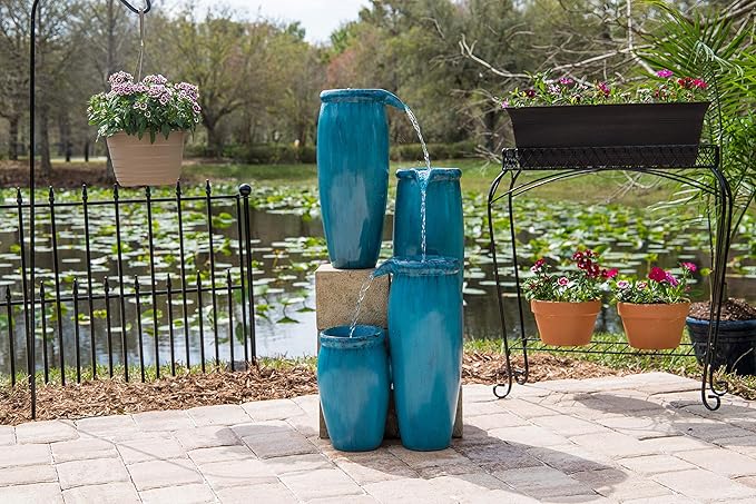 Kenroy Home Vessel Indoor/Outdoor Floor Fountain with Blue Finish, Classic Style, 36" Height, 15.5" Width, 14.5" Depth