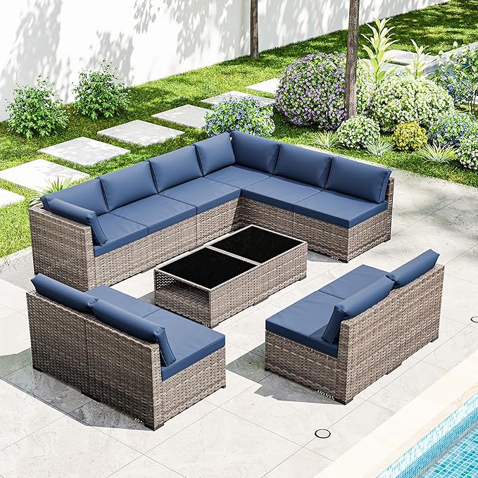 Joyside 12-Piece Patio Furniture Set, Rattan Outdoor Sectional Wicker Patio Conversation Set with Cushions and Coffee Table