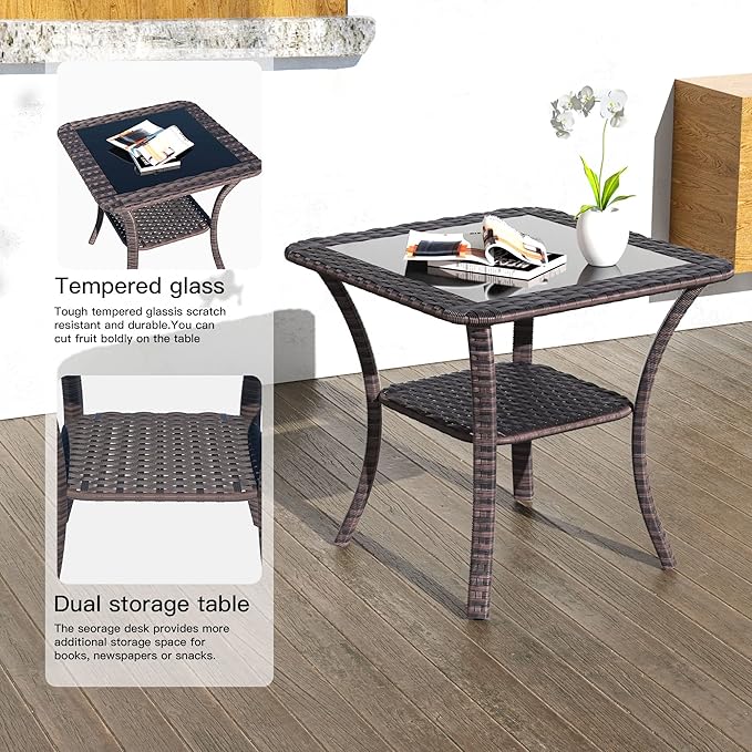 Kullavik 3 Pieces Patio Furniture Set,Outdoor Swivel Glider Rocking Chairs Set,Front Porch Furniture Patio Conversation Sets with Side Table for Balcony Deck Backyard,Navy Blue