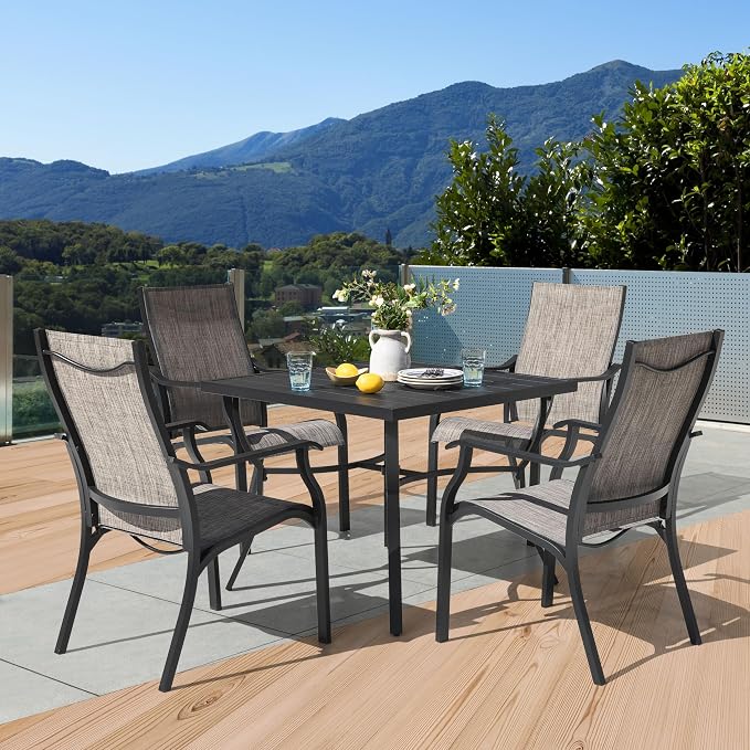 NUU GARDEN 5 Piece Outdoor Patio Dining Set, 36" Aluminum Patio Dining Square Table and 4 All Weather Textilene Patio Chairs with 1.97" Umbrella Hole for Backyard, Patio, Garden, Grey&Black