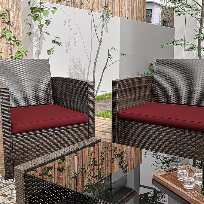 3 Pack Outdoor Patio Seat Cushions Replacement Covers Fit for 4 Pieces 4-Seater Wicker Rattan Patio Conversation Set Loveseat Chair Couch Furniture,36x18x2,18x18x2-Cover Only