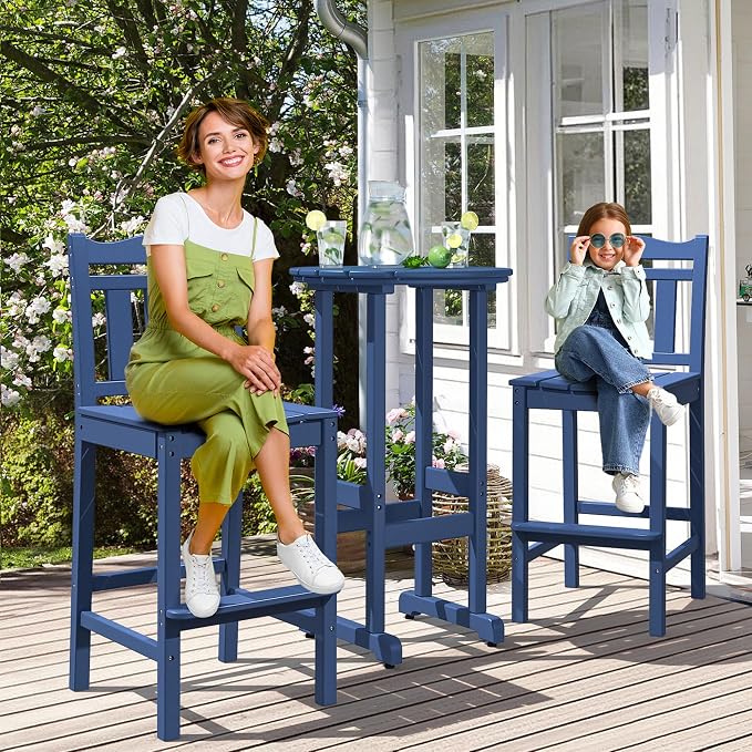 nalone 3 Pcs Outdoor Bar Table and Chairs Set, HDPE High Adirondack Chairs and Table Set, Outdoor Bar Stools Set for Garden, Yard, Backyard Balcony