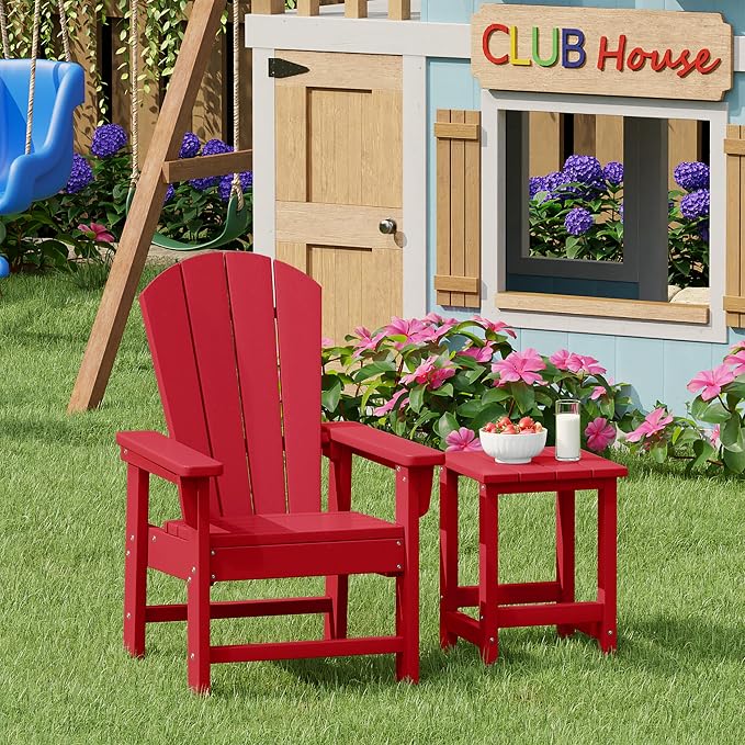Costaelm Kids Outdoor End Table, Small Patio Table, Outdoor Side Table Porch Table Adirondack Patio Side Table for Outside, Pool, Porch, Garden, Red