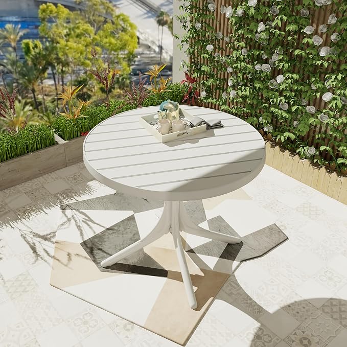 Modern White Round 36-Inch Polypropylene Dining Table for Indoor and Outdoor Use