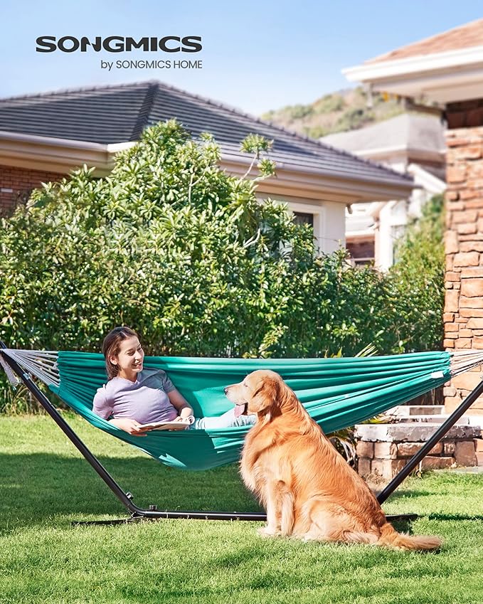 SONGMICS Double Hammock, 98.4 x 59.1 Inches, 660 lb Load Capacity, with Compression Bag, Mounting Straps, Carabiners, for Terrace, Balcony, Garden, Outdoor, Camping, Turquoise UGDC15BU