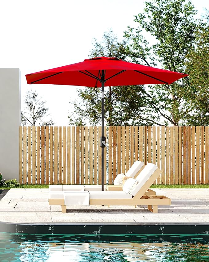 GarveeLife Outdoor Patio Umbrella, Table Market Umbrella with Push Button Tilt and Crank, 8 Sturdy Ribs UV Protection Waterproof for Garden, Deck, Backyard, Pool
