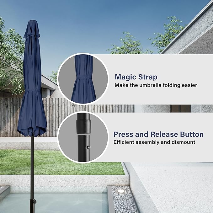 Simple Deluxe Patio Umbrella Outdoor, UV Protection Sunshade with Push Button Tilt/Crank and 8 Sturdy Ribs, for Table Garden Lawn Beach Pool