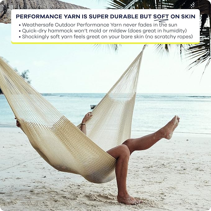 Handwoven Classic Double Hammock and Tree Strap Bundle: Shareable, Weathersafe Hammocks, Yellow Leaf Hammocks - “St. Lucia” Hammock, Fits 1-2 People (400 lbs) + Go Anywhere Hammock Straps - Extra Long