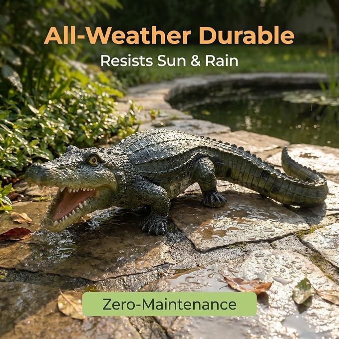 Outdoor Alligator Animal Statue, 23.23 Inch, Green Crocodile | Realistic Crocodile Resin, Garden Statue, For Pond Edge, Lawn, Patio & Backyard