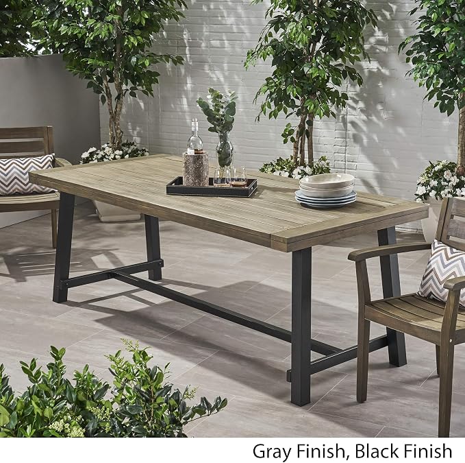 Christopher Knight Home Beau Outdoor Eight Seater Wooden Dining Table, Gray and Black Finish