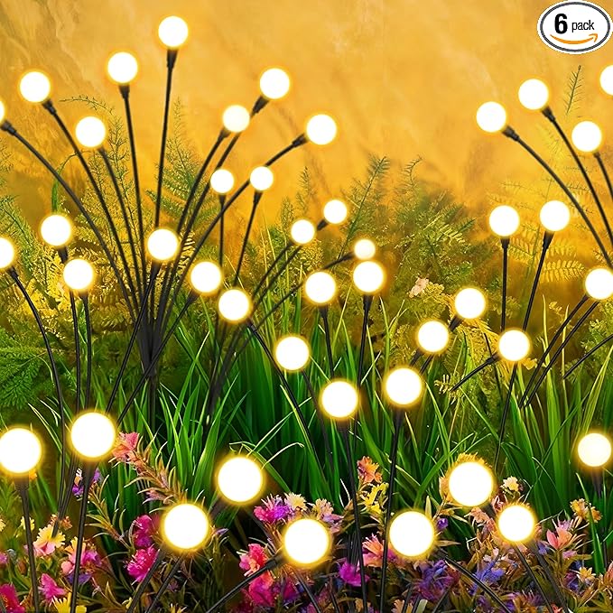 Solar Lights Outdoor-6Pack 48LEDs Solar Garden Firefly Lights Outside,Solar Powered Light Outdoor and Garden Decorative IP65 Waterproof,Yard Patio Pathway Decor,Gardening Gifts for Women,Warm White