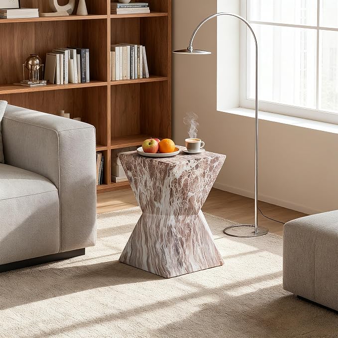 12.4" Cement End Tables for Patio,Marble | Faux Terrazzo Modern Small Squre Side Accent Table,Tree Stump Garden Stool Drum Indoor and Outdoor