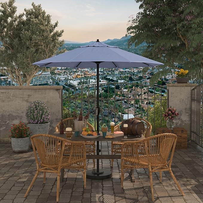 California Umbrella 7.5' Rd Aluminum Patio Umbrella, Crank Lift, Auto Tilt, Black Finish