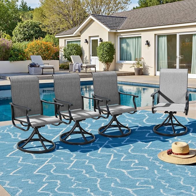Crownland Outdoor Swivel Dining Chair Set of 6, All Weather 360° Swivel Rocking High Back Model Patio Dining Chairs, Textilene Fabric Wrought Iron Dining Chair Set for Backyard, Lawn, Garden(Grey)