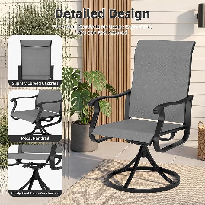Crownland 7 Piece Furniture Patio Dining Set, 6 Swivel Metal Chairs and Rectangular Outdoor Dining Table with 1.57" Umbrella Hole, Outdoor Furniture Dining Set for Lawn, Backyard, Garden(Grey)