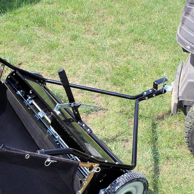 Tow Behind Lawn Sweeper, 42/50/52-Inch Pull Behind Leaf & Grass Collector, 12/26 cu. ft. Large Capacity Yard Sweeper with Adjustable Sweeping Height and Universal Hitch for Lawn Tractor (52"/26cuft)