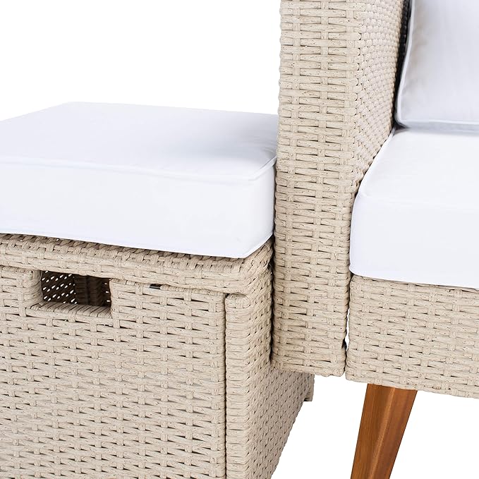 SAFAVIEH Outdoor Collection Presla Wicker Cushion 6-Piece Living Set PAT7715B-3BX, Beige/White