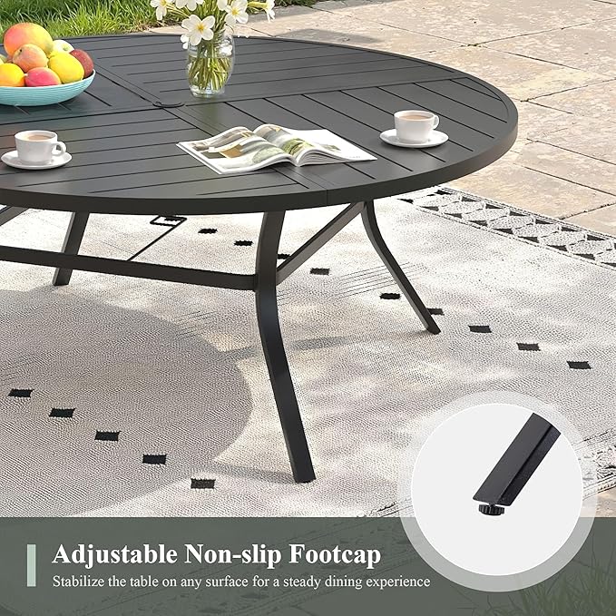 11 Pieces Outdoor Dining Set, Stackable Textilene Paito Chairs & 63.1" Round Dining Table with Umbrella Hole, Patio Dining Set for Backyard, Deck, Garden, Red & Black