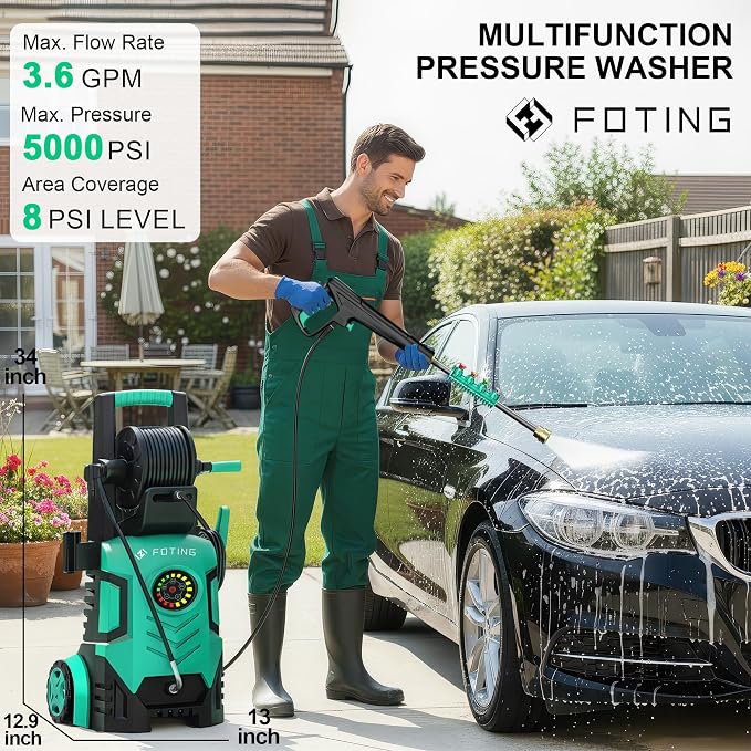 2026New Pressure Power Washer 5000PSI with Adjustable Touch Screen 8 Level, 34" Tall, 4 Quick Connect Nozzles,Inlet Hose&Filter&500mlFoam Cannon for Cars/Fences/Driveways/Home Cleaning (Blue)