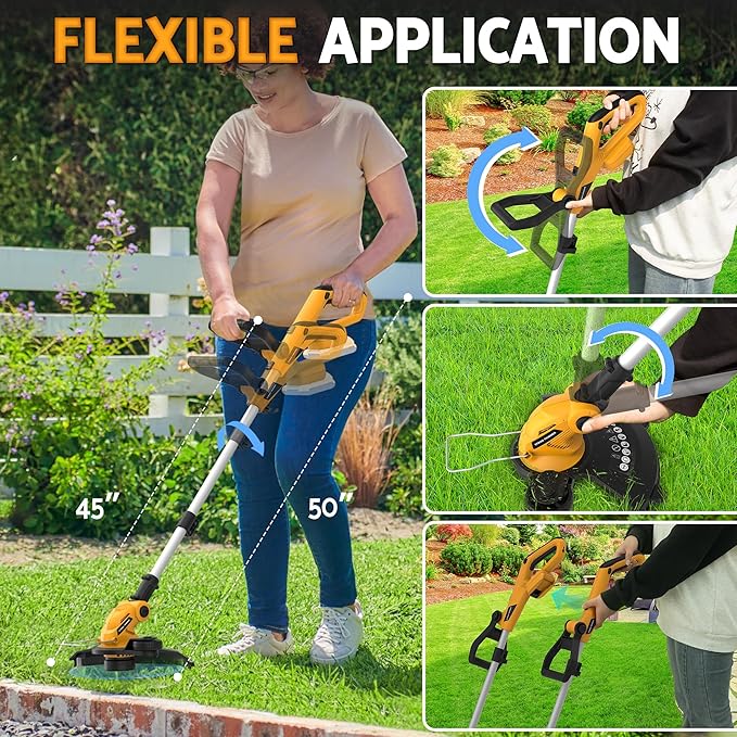 3 in 1 Cordless String Trimmer (No Battery) Compatible with Dewalt 20V Max Battery, 12" Electric Weed Wacker with Auto Line Feed, Foldable Weed Eater/Edger Trimmer/Mower for Yard Garden, Grass Trimmer