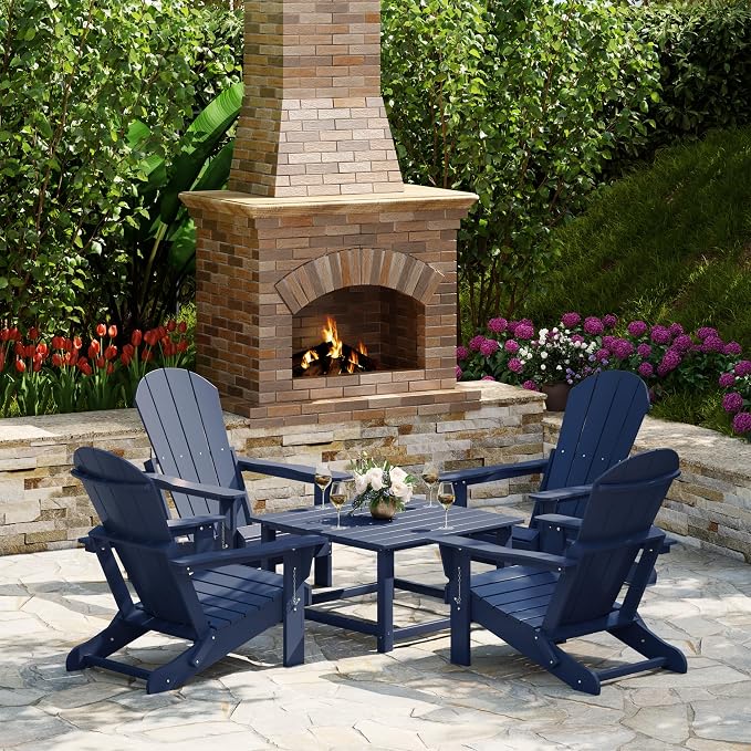 Costaelm Patio Conversation Table, Tatio Accent HDPE Outdoor Weather Resistant, Square Outdoor Porch Balcony Patio Drink Table for Outside, Pool, Backyard, Navy Blue