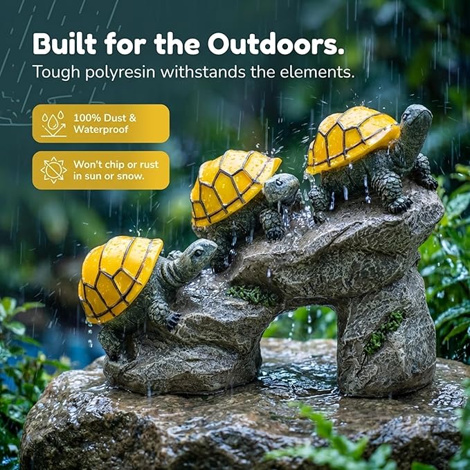 Solar Powered Turtles on Log Outdoor Accent Lighting LED Garden Light Decor