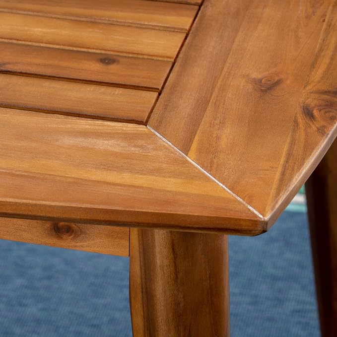 Christopher Knight Home Harvey Outdoor 7 Piece Acacia Wood Dining Set, Teak Finish/Blue