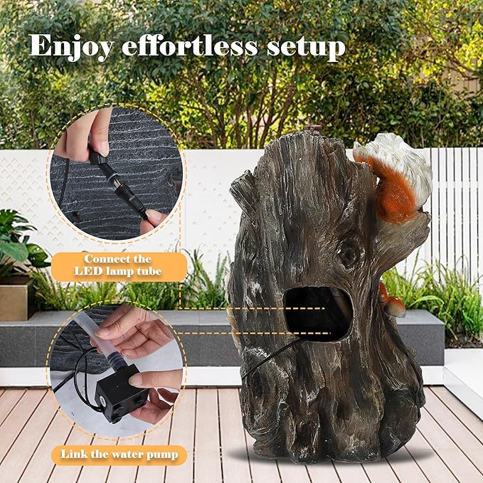 22" H Modern Garden Water Fountain - 4-Tiers Indoor/Outdoor Resin Water Fountains with LED Lights, 4-Tiers Patio Waterfalls with Mushroom & Squirrel Design, Home Decor for Porch Yard Deck