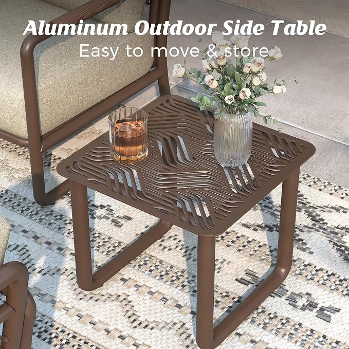 Outdoor Aluminum Patio Furniture Set with 43" Fire Pit Table,5-Seat Outdoor Conversation Set with 6.5" Thick Cushions & Coffee Table, All-Weather Patio Set for Backyard，Brown
