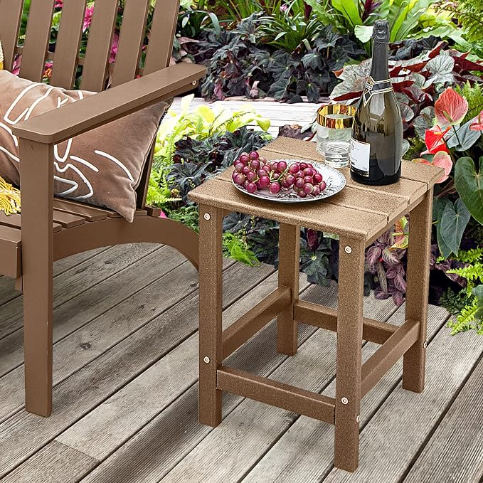 Tangkula Square Outdoor Side Table, Weather Resistant HDPE Adirondack Table, Outdoor Chairside End Tables for Lawn Garden Balcony, Easy Assembly, Patio Side Table, 14 x 14 x 18.5 Inch (1, Brown)