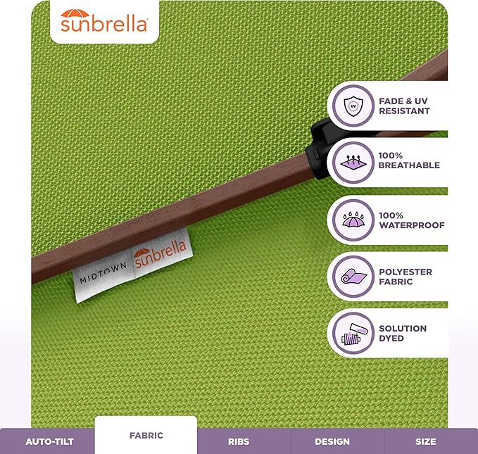 Midtown Umbrellas Wooden 2-8 Ft Patio Umbrella with 360° Swivel & Tilt Mechanism, 8 Fiberglass Ribs & Sunbrella Fabric - Outdoor Umbrella for Deck, Pool & Garden - Burgundy Canopy, Wooden Pole