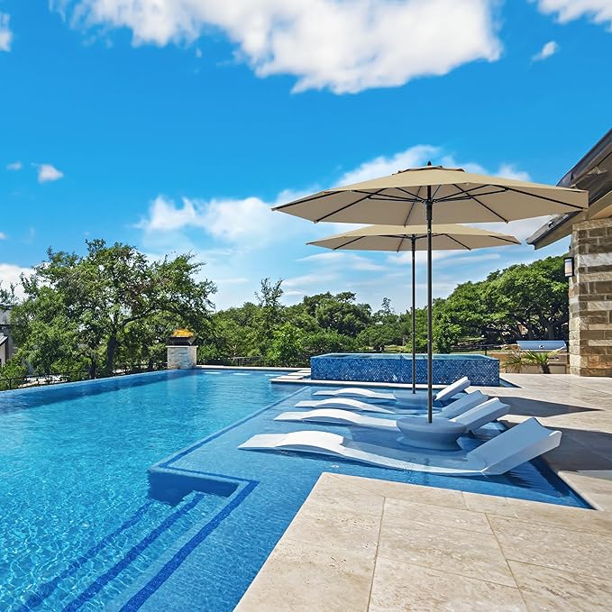 Midtown Umbrellas The Wooden 8 Feet Patio Umbrella With Sunbrella HeaMidtown Umbrellas Ther Tan Acrylic Fabric - Aluminum Frame Market Umbrella For Backyard, Deck, Garden, Pool - Wooden Pole