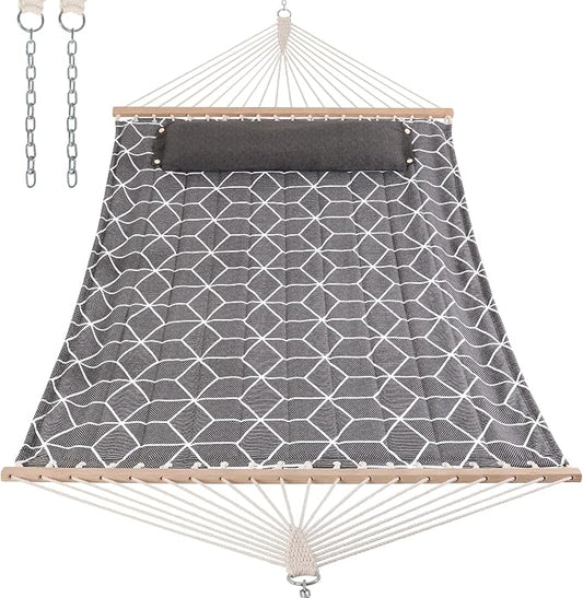 ANOW Outdoor Hammock with Spreader Bars and Detachable Pillow, 2 Person Hammock, 450 LBS Weight Capacity, Gray Cube